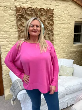 Naples Relaxed Batwing Ribbed Long Sleeves Jumper Hot Pink