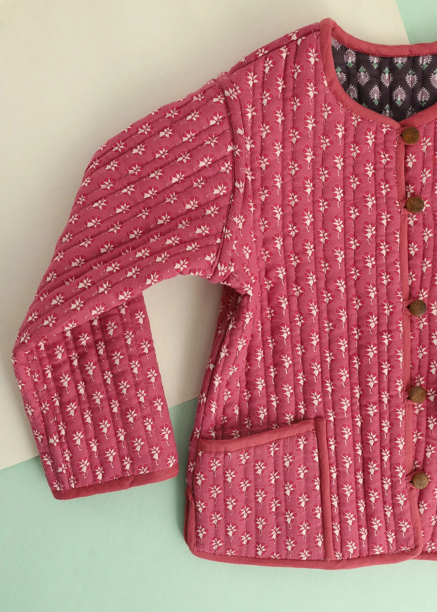 Navy-Pink Paan Quilted Cotton Reversible Coat Unisex (0-7 Years)