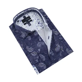 Navy Weave and Paisley Button Down Shirt