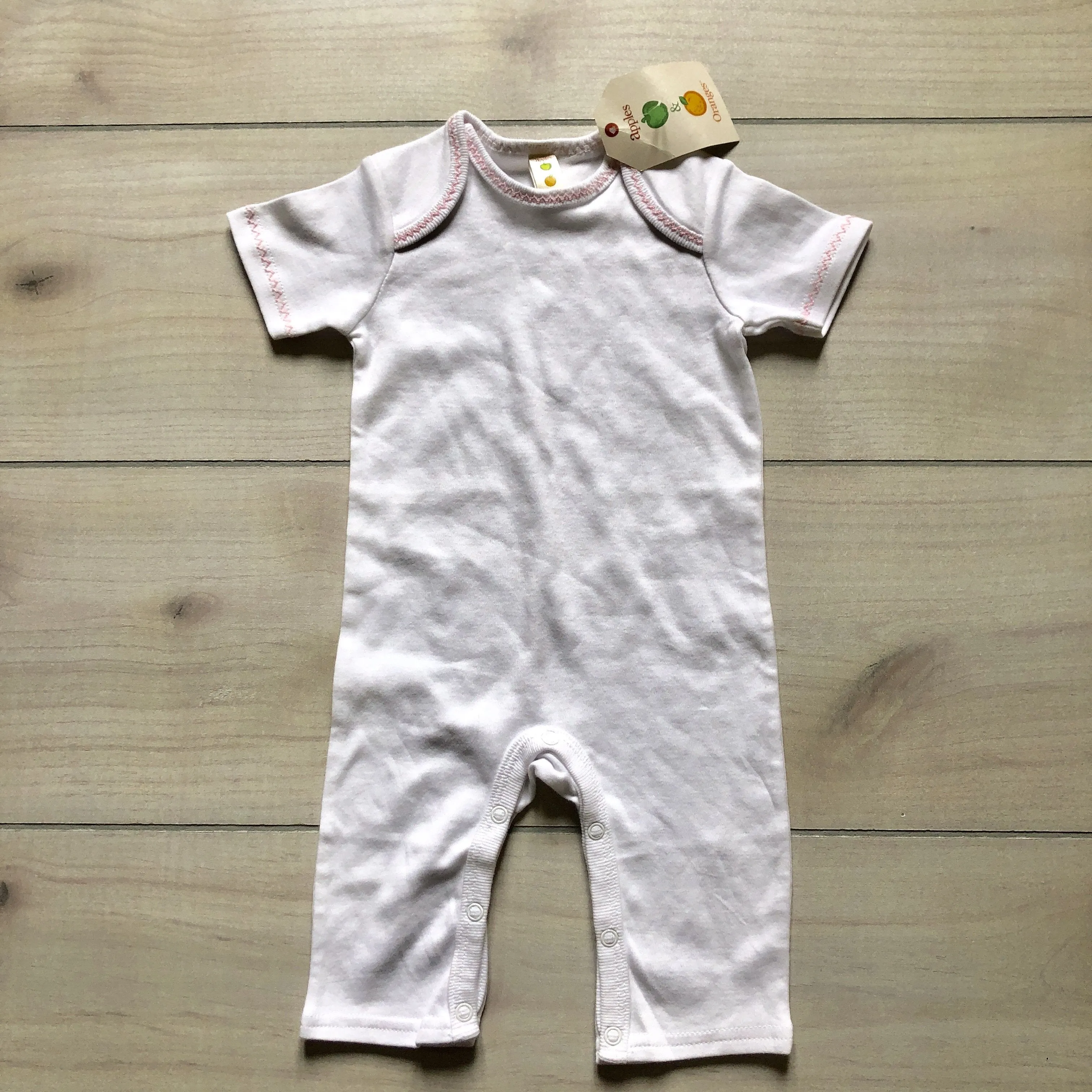 NEW Apples & Oranges White Pink Trim Cotton Romper