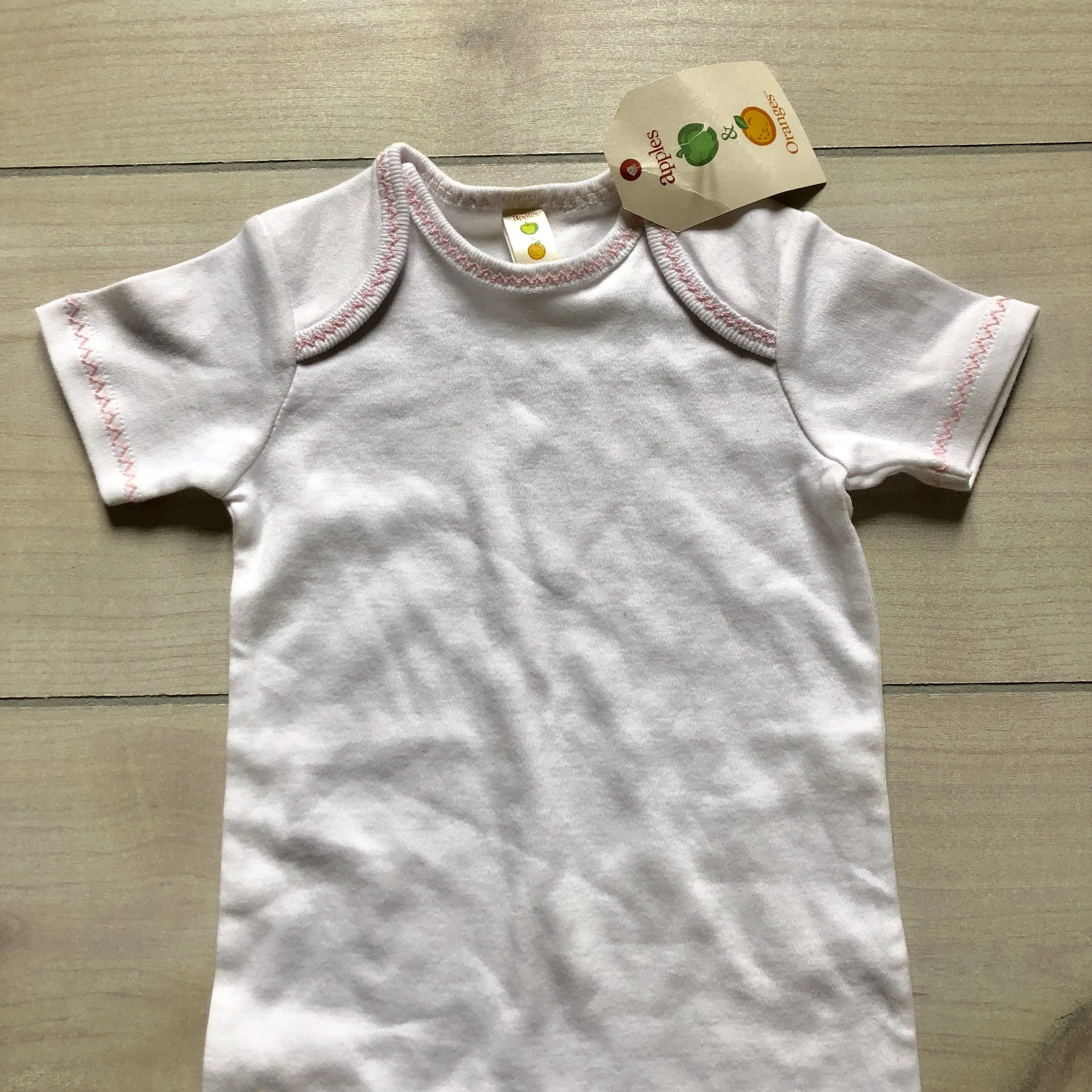 NEW Apples & Oranges White Pink Trim Cotton Romper