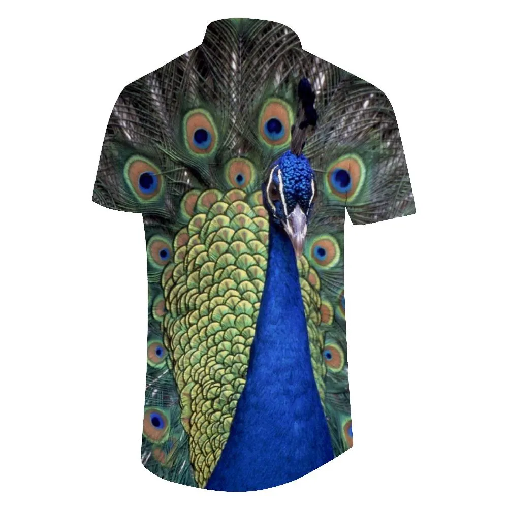 Noble Peacock Animal 3D Printed Short Sleeve Shirt Hawaiian Tropical Four Seasons Men's Button Casual Loose Short Sleeve Shirt