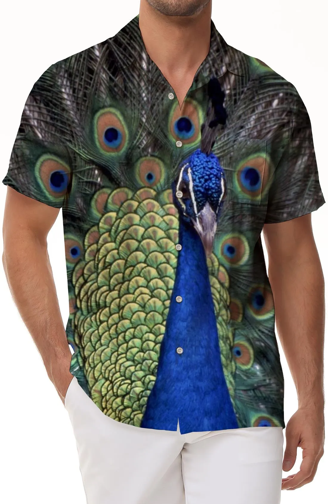 Noble Peacock Animal 3D Printed Short Sleeve Shirt Hawaiian Tropical Four Seasons Men's Button Casual Loose Short Sleeve Shirt