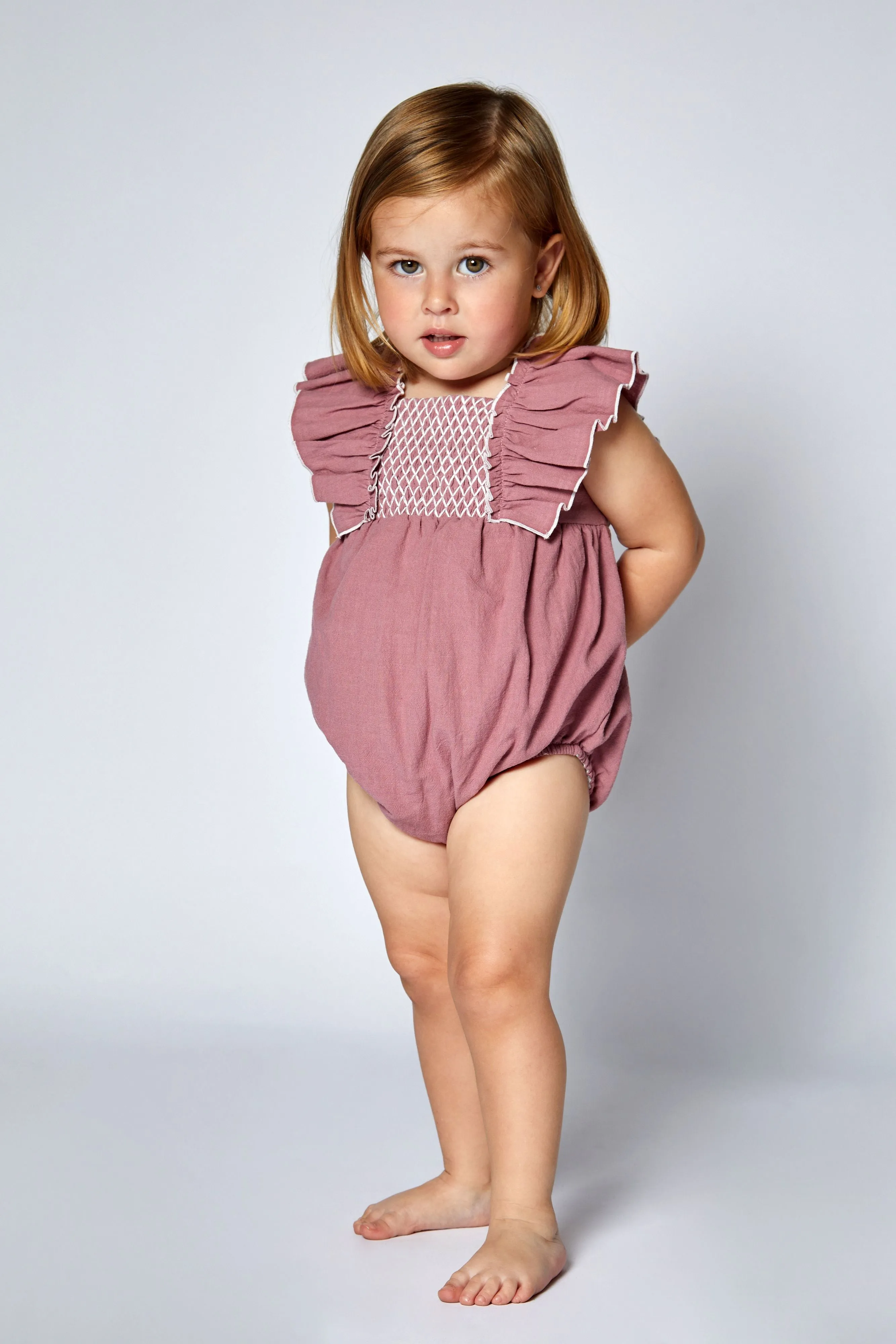 NUECES PLUM MORAIRA SMOCKED ROMPER