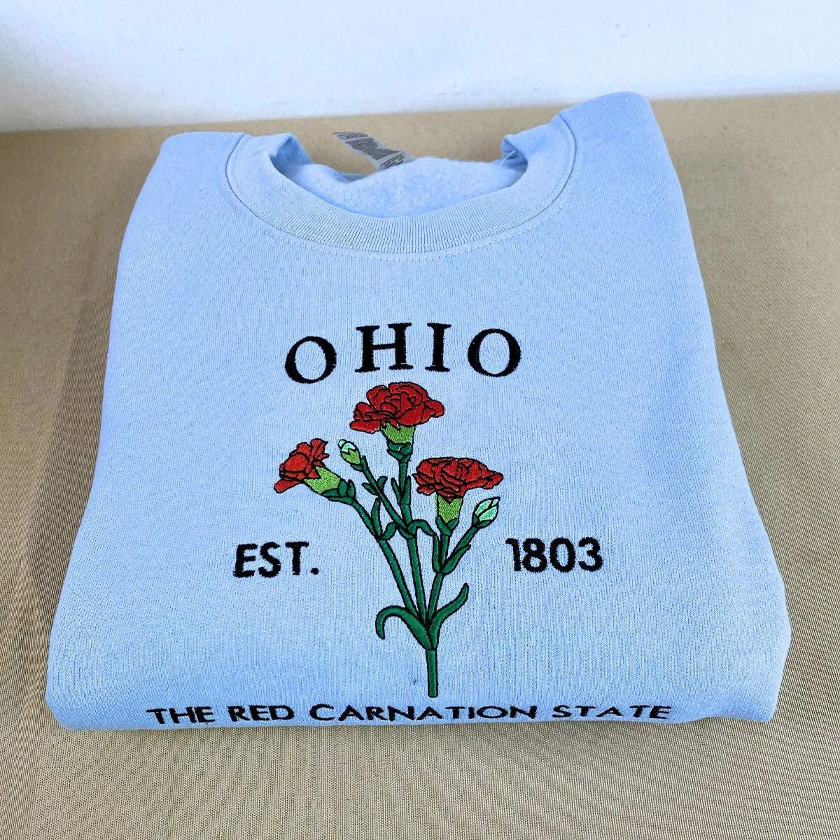 Ohio State Sweatshirt or Hoodie, Embroidered Gift - Est. 1803 Red Carnation Flower