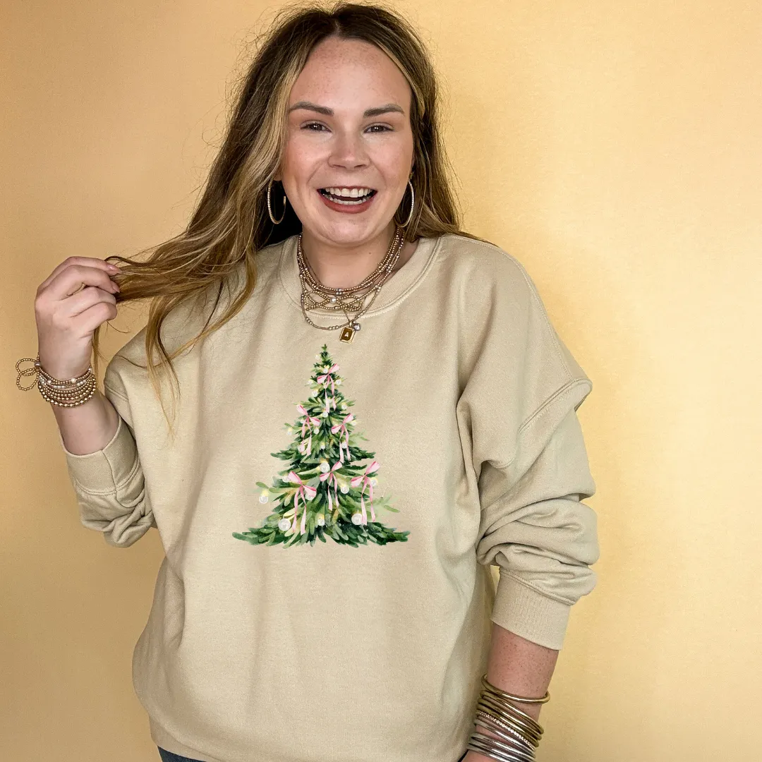 Online Exclusive | Coquette Light Pink Bow Christmas Tree Graphic Sweatshirt in Multiple Color Options