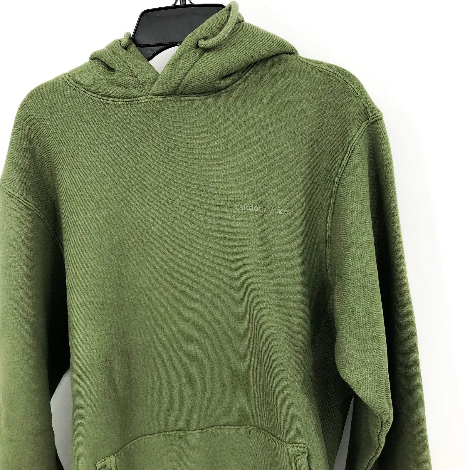 OUTDOOR VOICE Mens Nimbus Hoodie Small Tea Tree Green 100% Cotton Sweatshirt