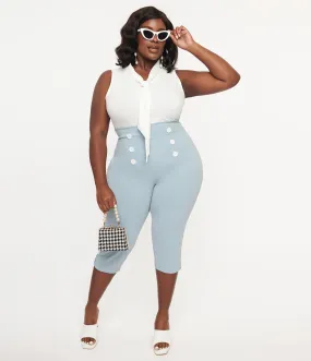 Plus SIze 1950s Light Blue High Waist Capri Pants