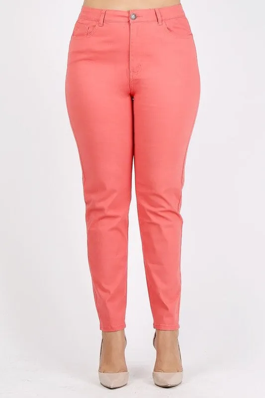 Plus Size High Waist Solid Stretch Jeans Pants