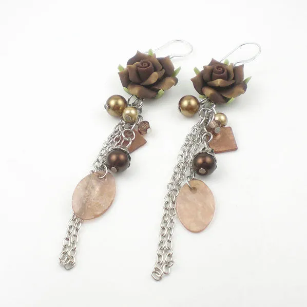 Polymer Rose and Shell Earrings