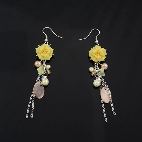 Polymer Rose and Shell Earrings