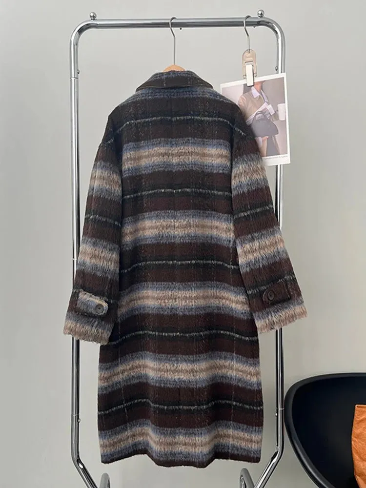 Pre Order:  Brown Plaid Single-Breasted Coat