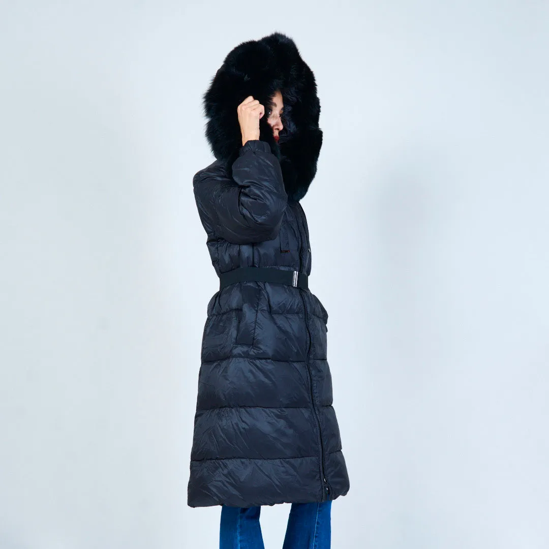 Puffer duck down coat with fur-trimmed hood wholesale