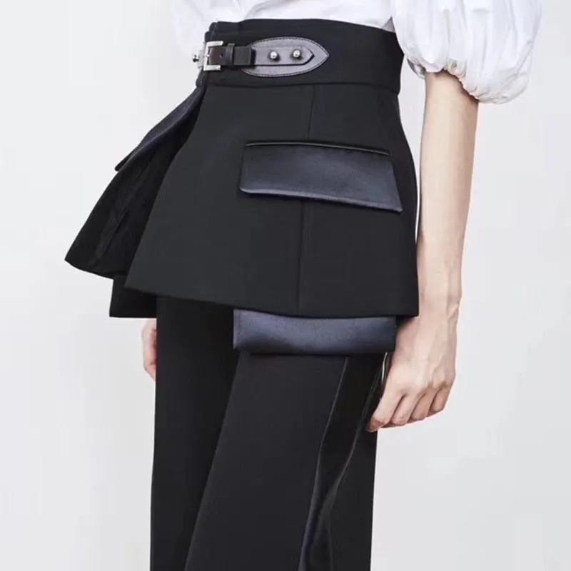 Purpdrank - Women High Waist Wide Leg Pants High Street Pants Trousers Women Two Piece Skirt Pants