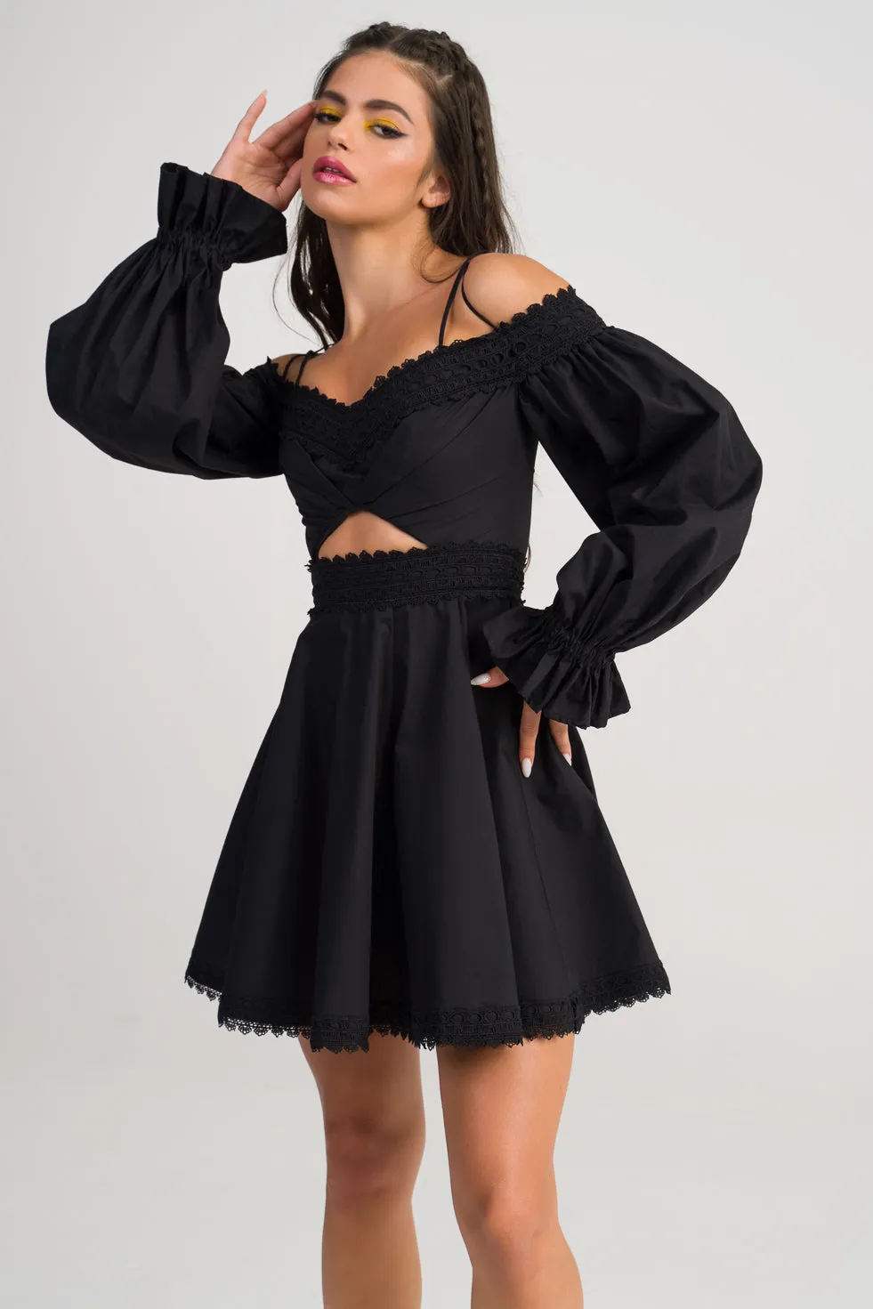 Quinn Black Cotton blend off the shoulder dress