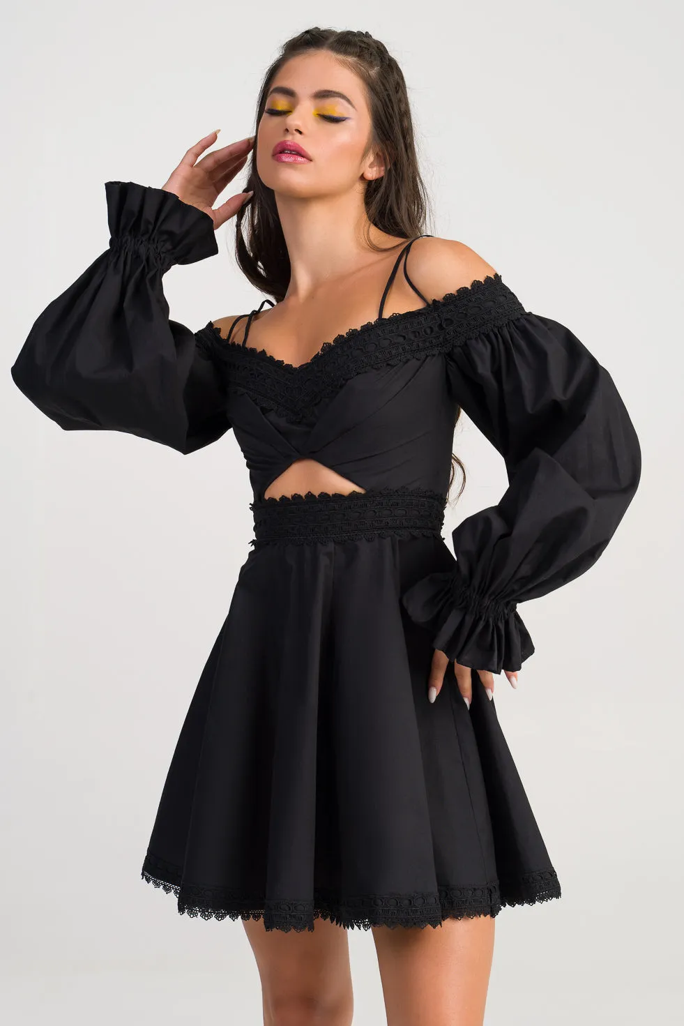 Quinn Black Cotton blend off the shoulder dress