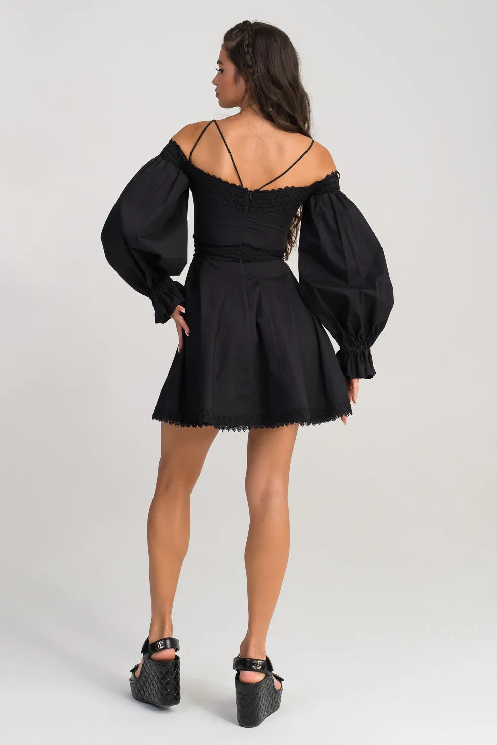 Quinn Black Cotton blend off the shoulder dress