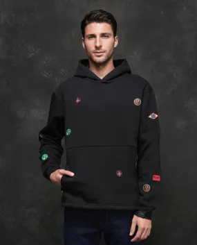 Rare Rabbit Men Karon Black Full Sleeve Hooded Plain Sweatshirt