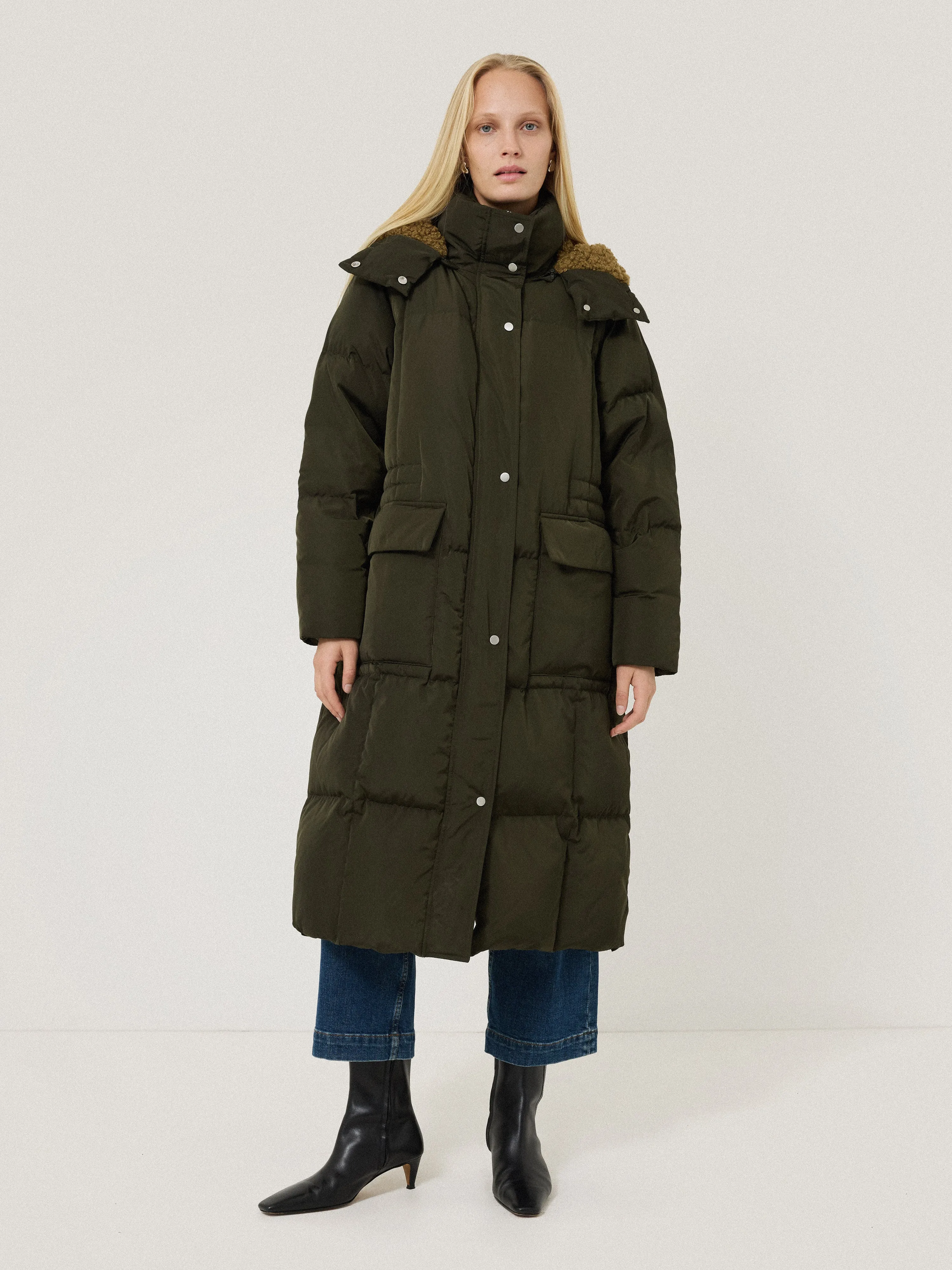 Relaxed Longline Puffer Coat | Dark Kale