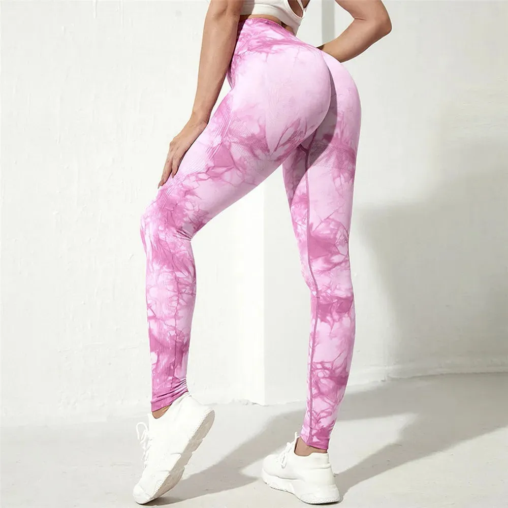 S-L Women Dye Seamless Yoga Pants High Waist Leggings Scrunch Gym Tights Workout Squat Scrunch Jogging Running Activewear