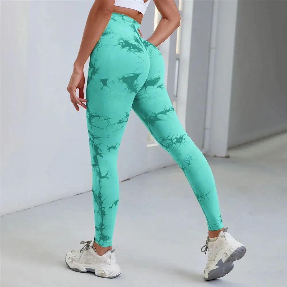 S-L Women Dye Seamless Yoga Pants High Waist Leggings Scrunch Gym Tights Workout Squat Scrunch Jogging Running Activewear