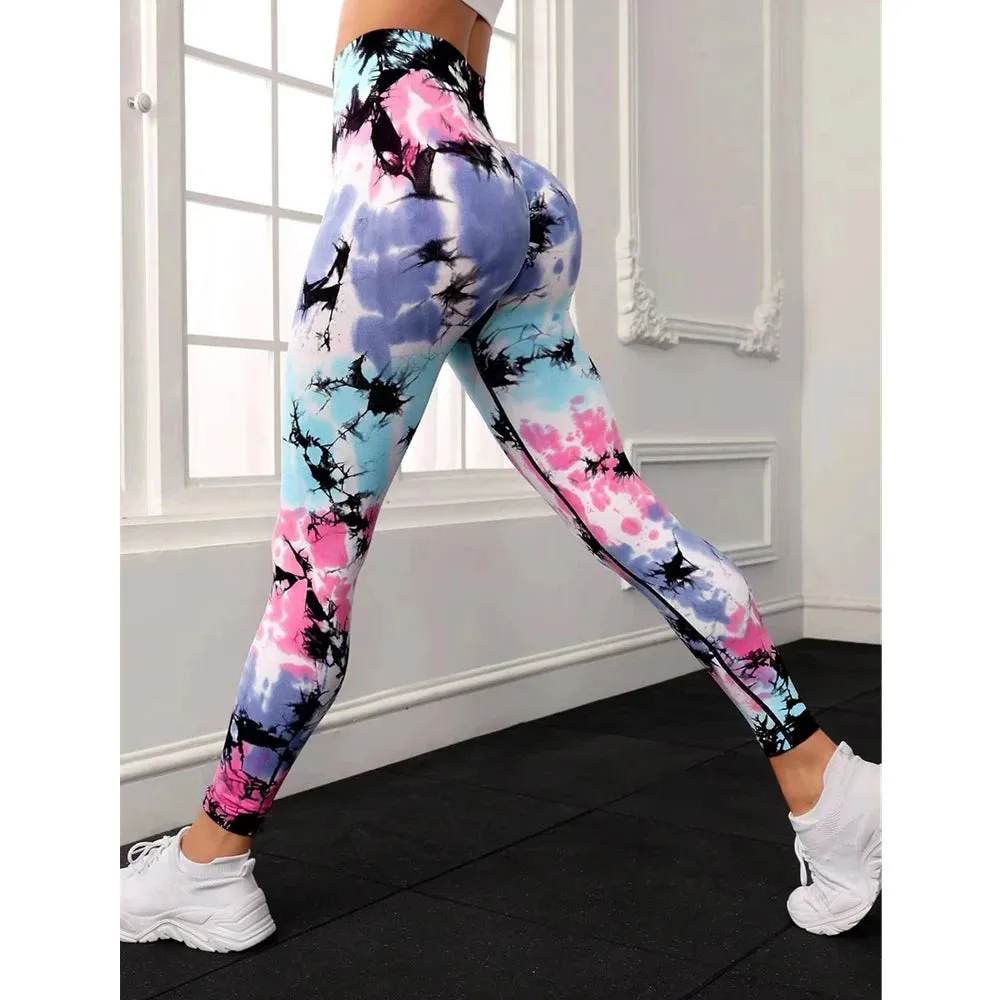 S-L Women Dye Seamless Yoga Pants High Waist Leggings Scrunch Gym Tights Workout Squat Scrunch Jogging Running Activewear