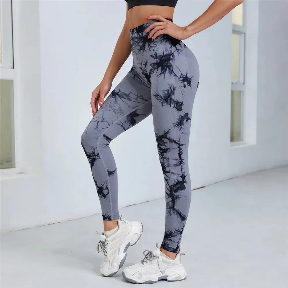 S-L Women Dye Seamless Yoga Pants High Waist Leggings Scrunch Gym Tights Workout Squat Scrunch Jogging Running Activewear