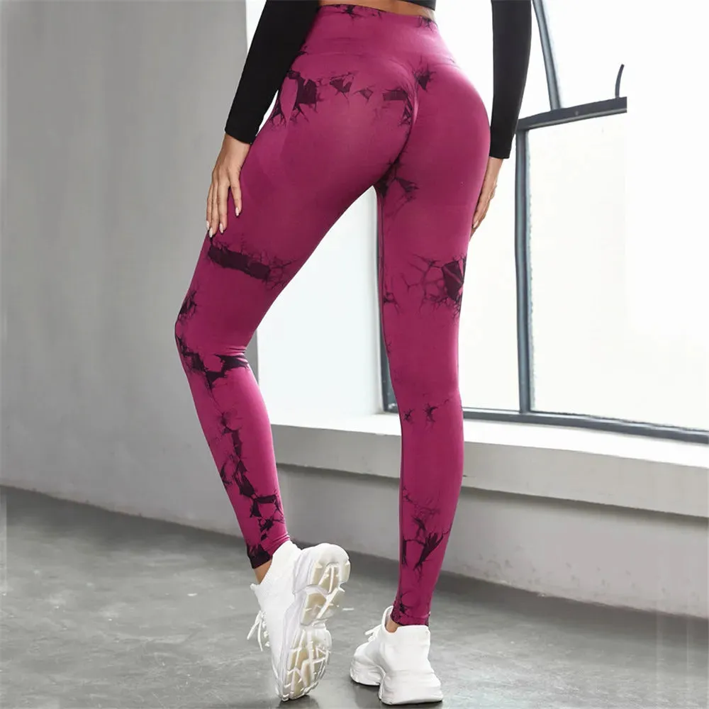 S-L Women Dye Seamless Yoga Pants High Waist Leggings Scrunch Gym Tights Workout Squat Scrunch Jogging Running Activewear