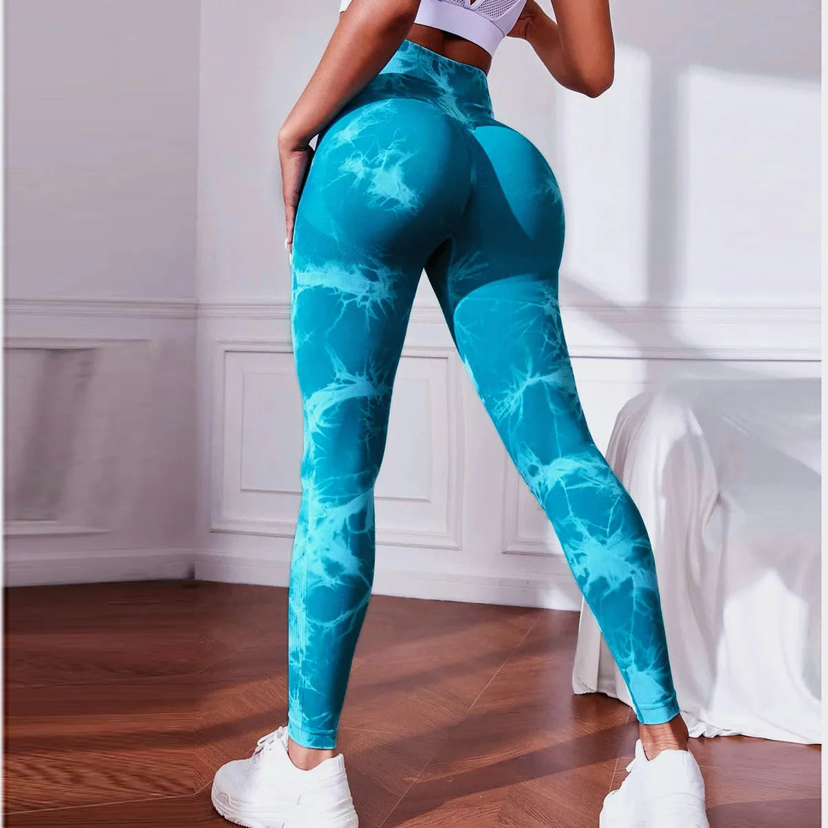 S-L Women Dye Seamless Yoga Pants High Waist Leggings Scrunch Gym Tights Workout Squat Scrunch Jogging Running Activewear