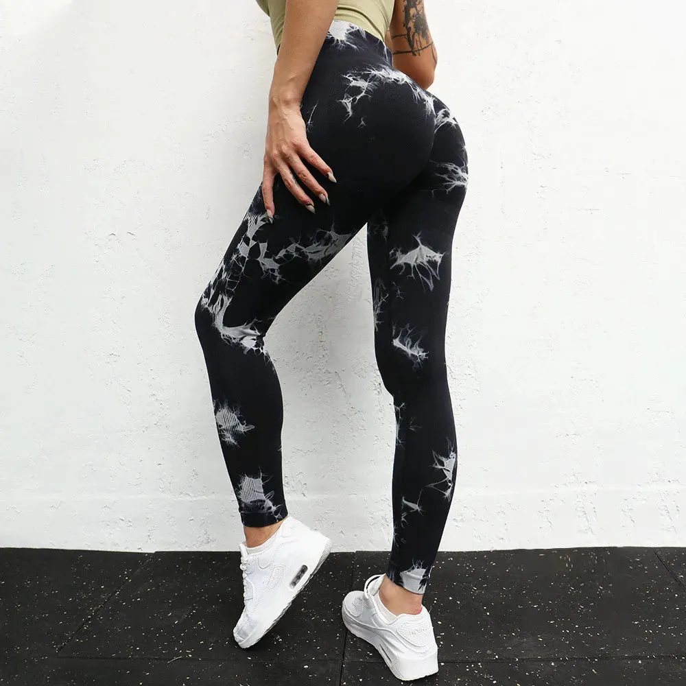 S-L Women Dye Seamless Yoga Pants High Waist Leggings Scrunch Gym Tights Workout Squat Scrunch Jogging Running Activewear