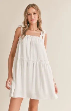 S&S Tie Shoulder Babydoll Dress-Wht