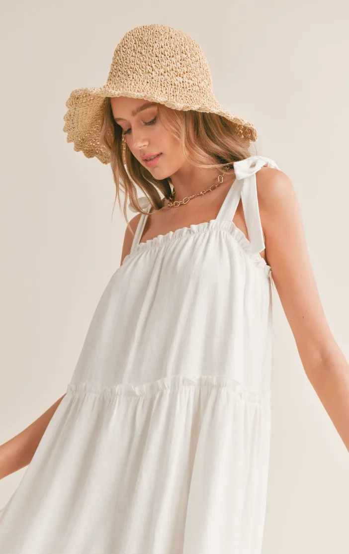 S&S Tie Shoulder Babydoll Dress-Wht