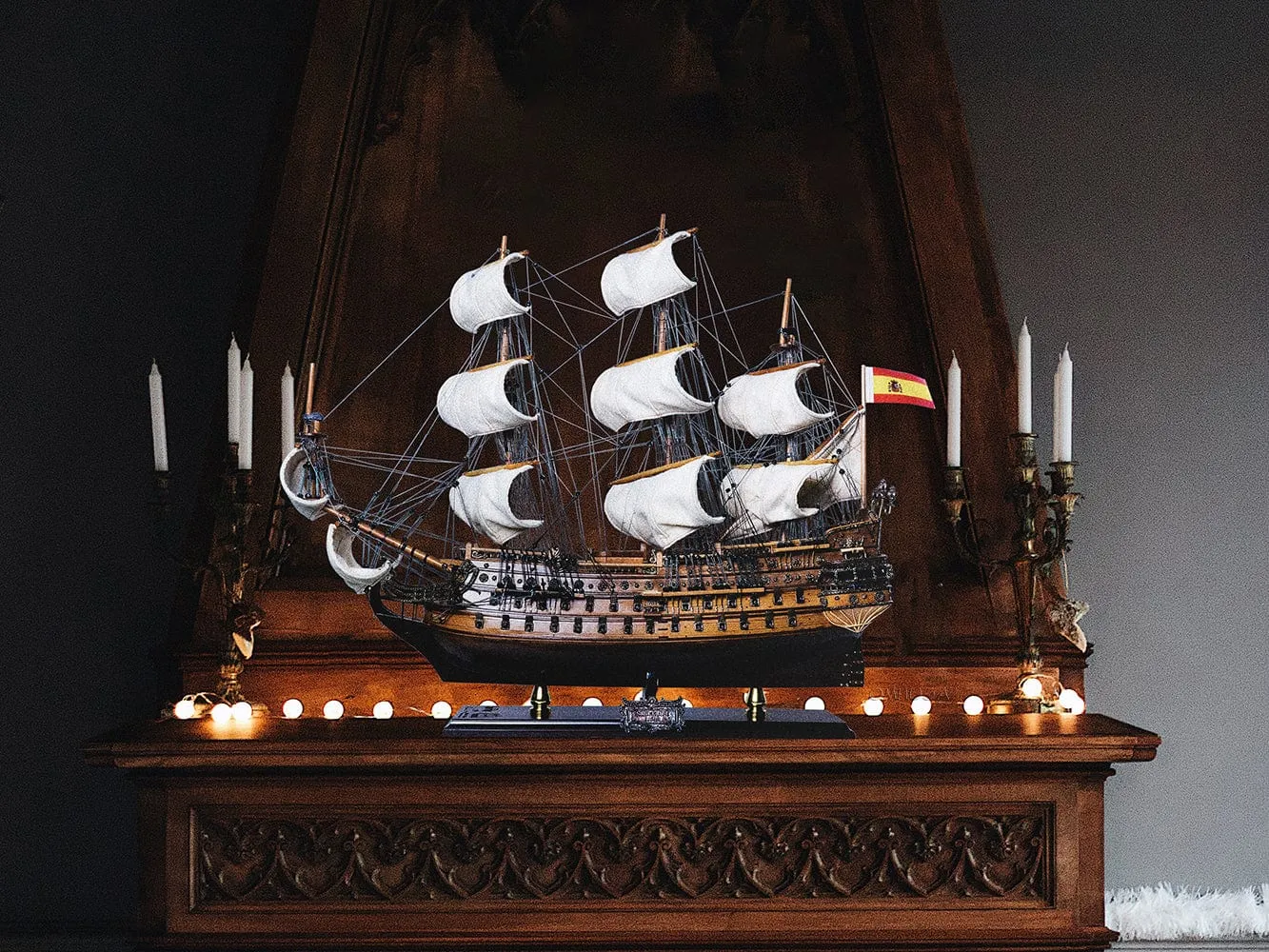 San Felipe Spanish Armada Galleon Tall Ship Medium Wood Model Limited Edition Full Crooked SailsSailboat Assembled