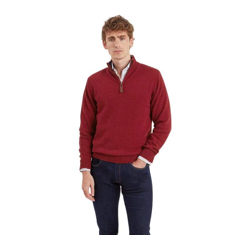 Schoffel Lewis Lambswool 1/4 Zip Mens Jumper - Deep Red