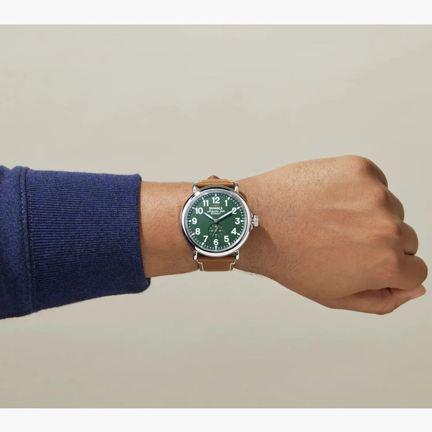 Shinola 47MM Runwell Green Dial Maple Leather Unisex Watch S0110000038