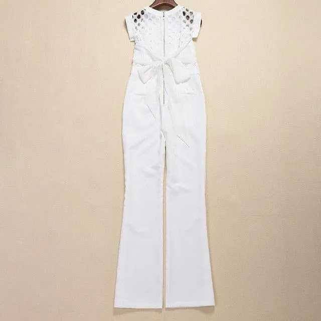 Short Sleeve High Waist Bow knot Slim Jumpsuit