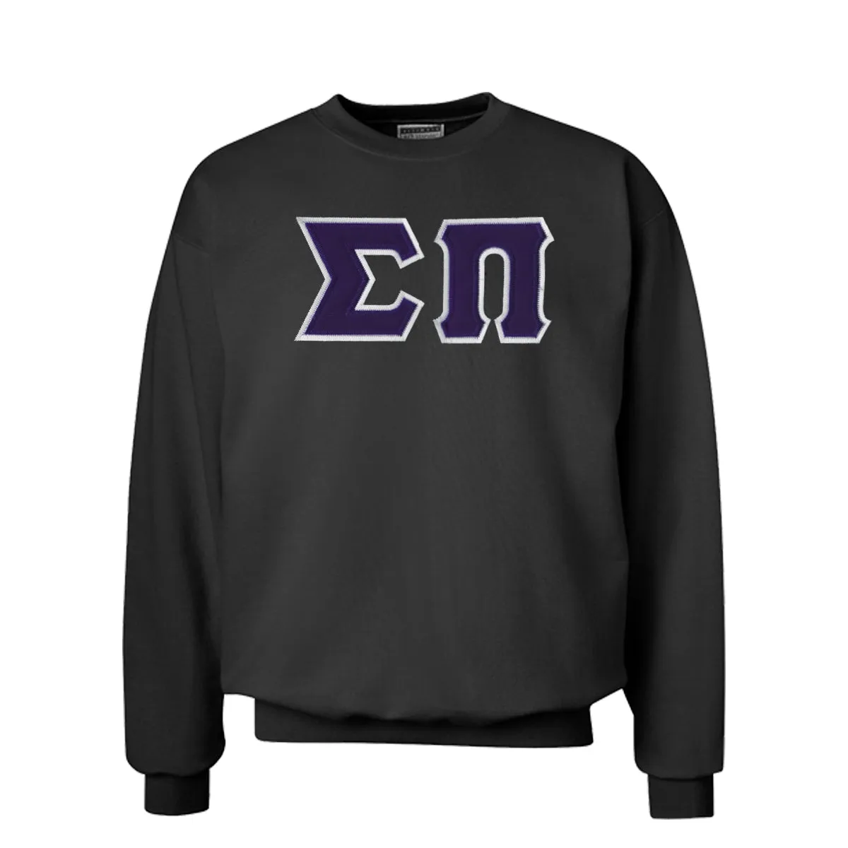 Sigma Pi Black Crew Neck Sweatshirt with Sewn On Letters