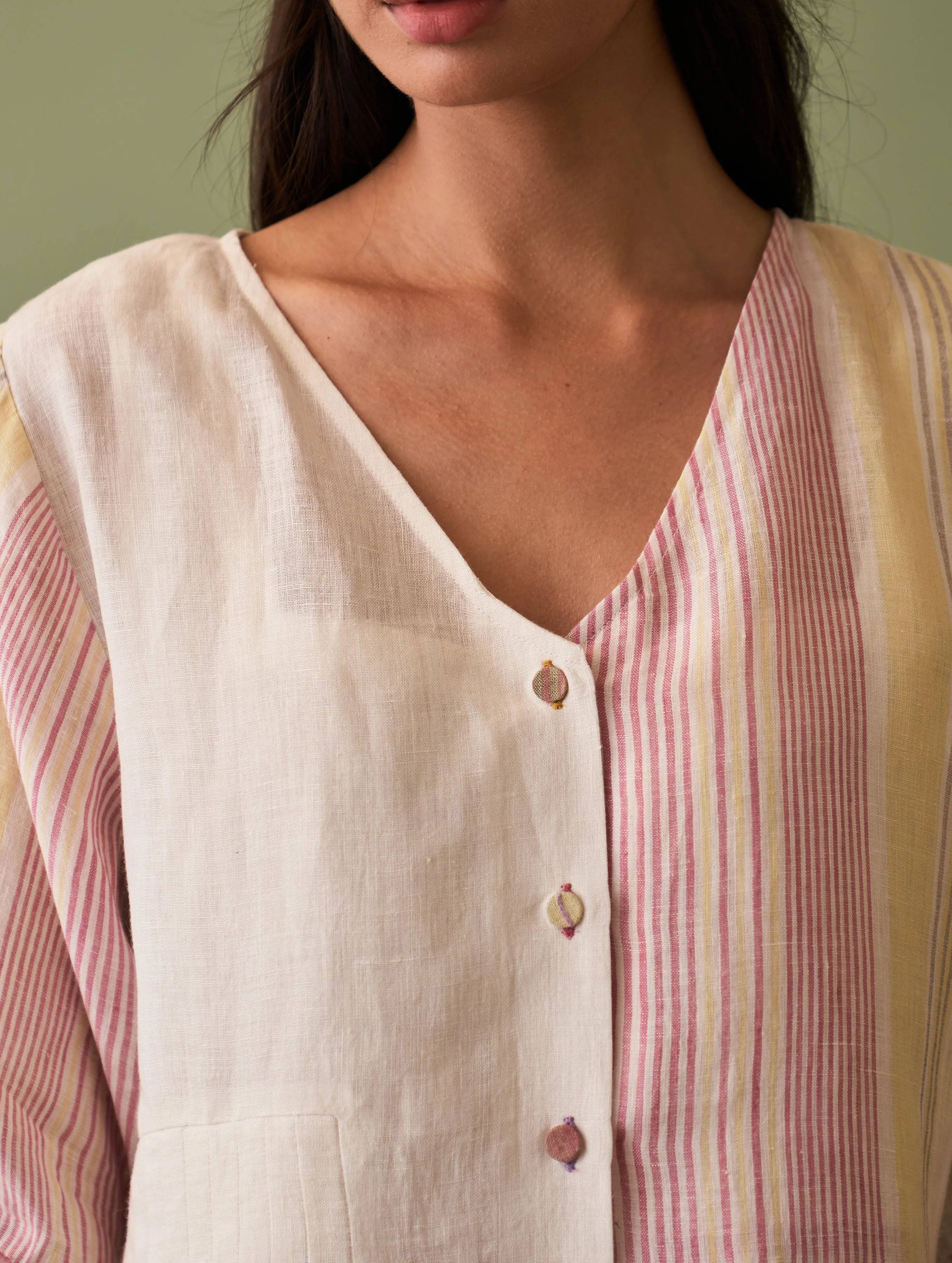 Simer Pleated Linen Top - Ivory