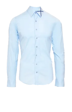 SKY BLUE FITTED COTTON DRESS SHIRT W/ NAVY SATIN X ICON