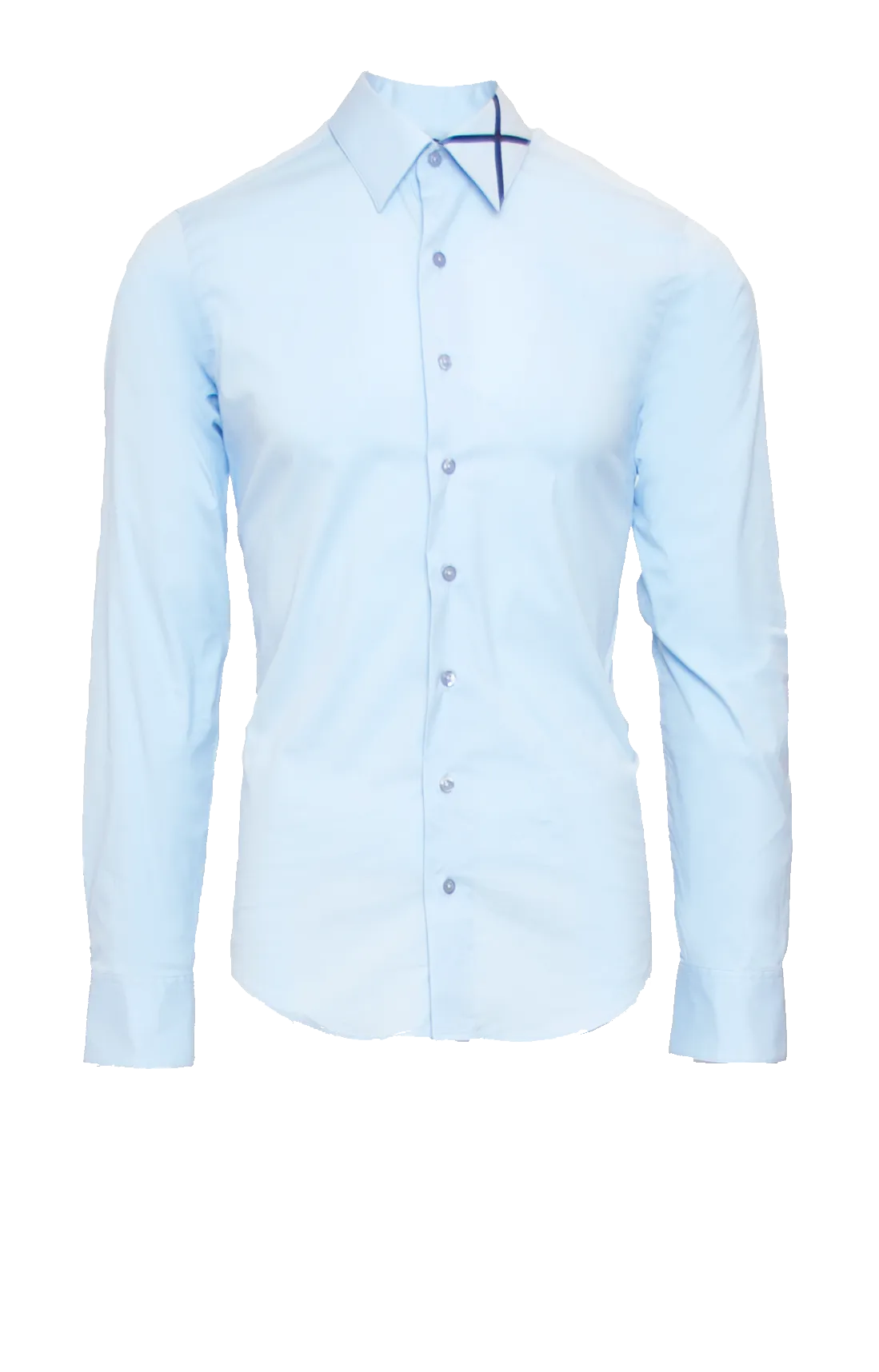 SKY BLUE FITTED COTTON DRESS SHIRT W/ NAVY SATIN X ICON