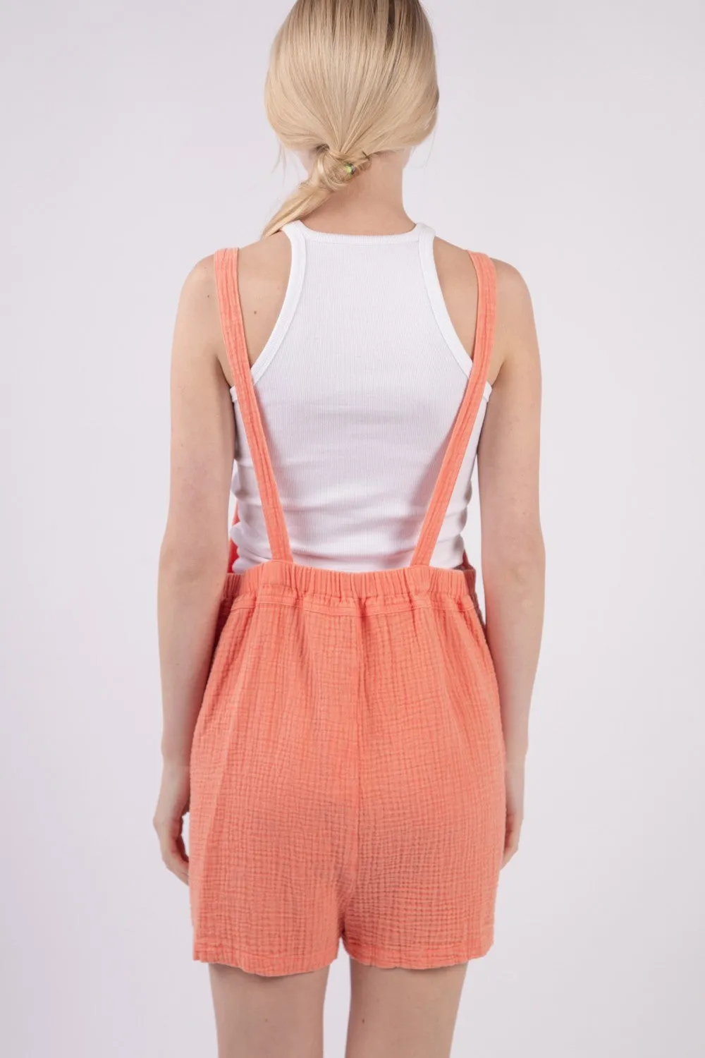 Sleeveless Double Gauze Overalls with Pockets