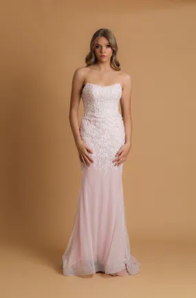 Sparkling pink dress with strapless scoop neckline