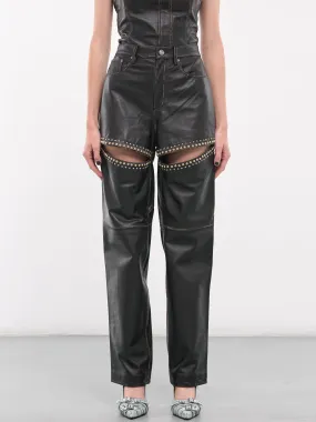 Studded Leather Slit Trousers (PA0039LE01-BLACK)