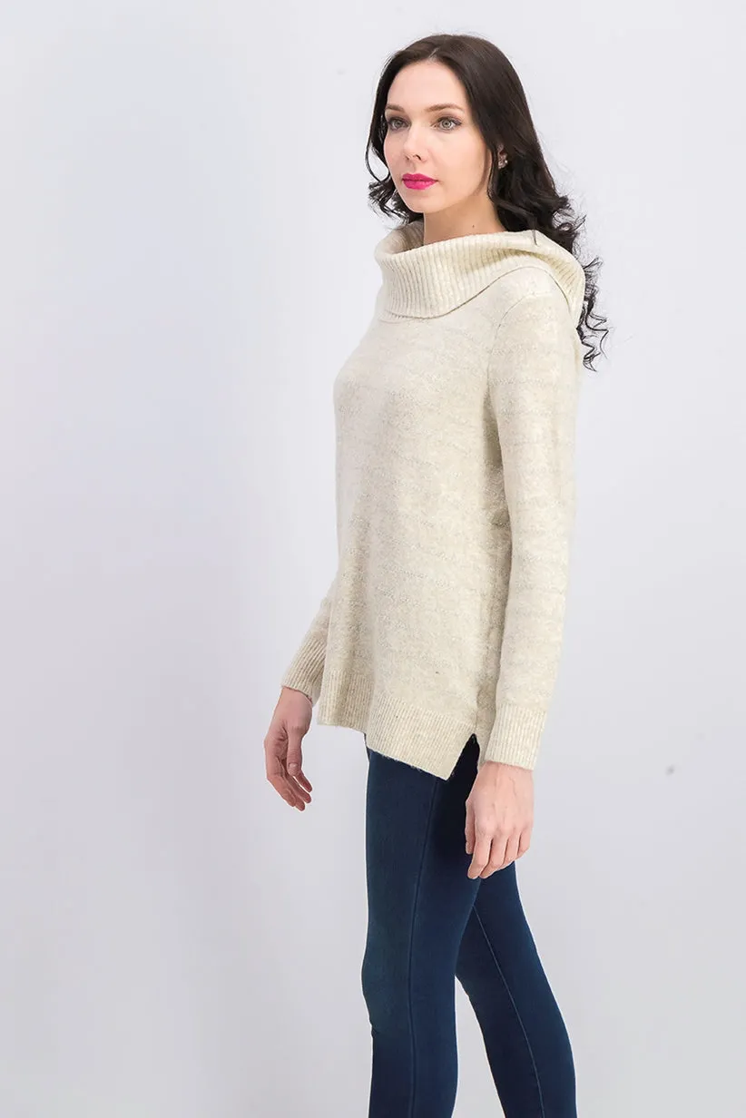 Style & Co Women's Lurex Cowl-Neck Sweater Light Beige