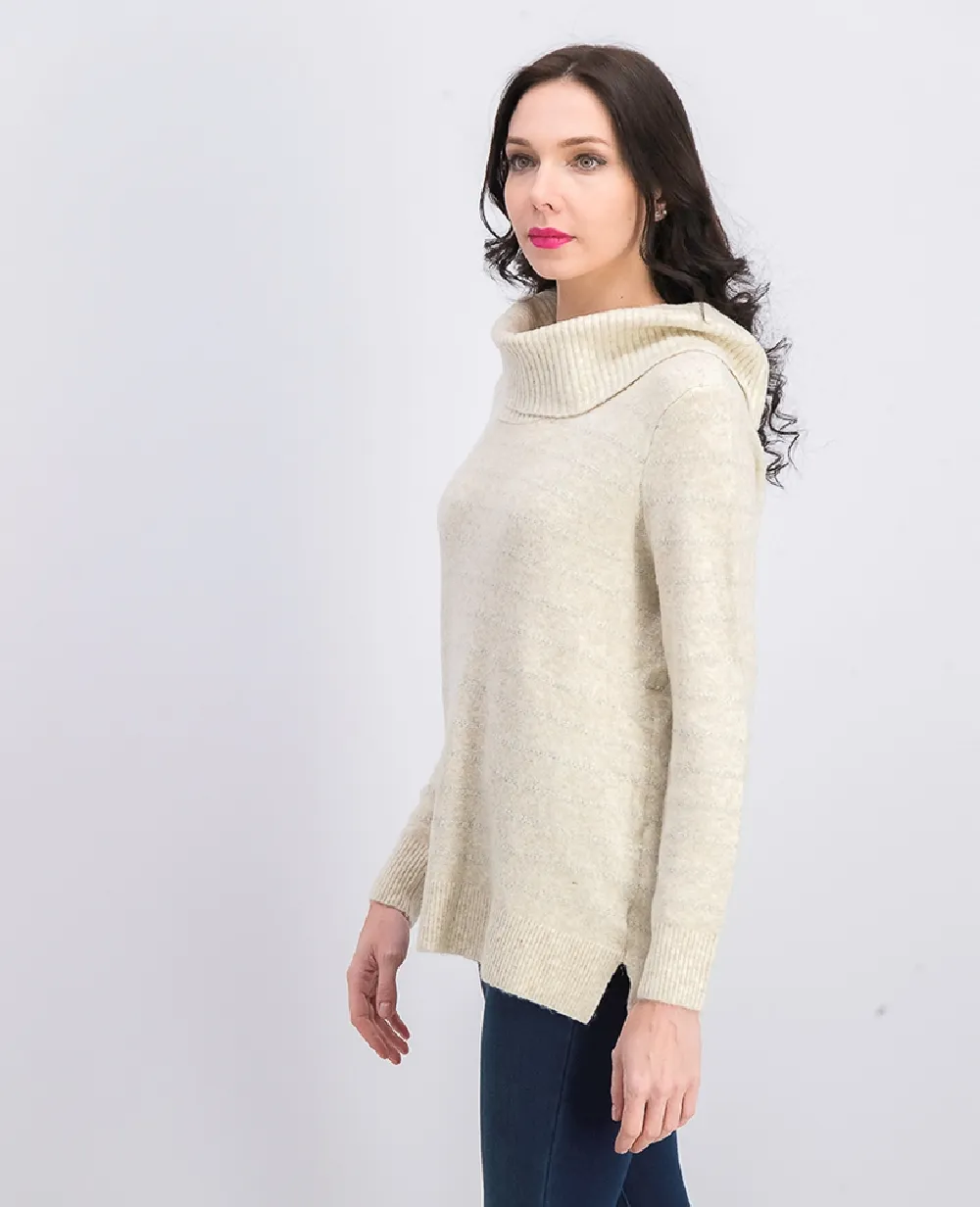 Style & Co Women's Lurex Cowl-Neck Sweater Light Beige