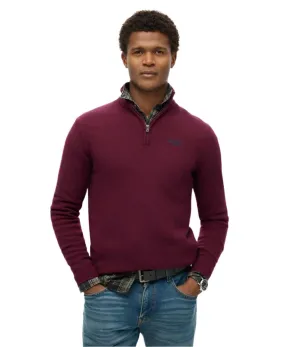 Superdry Mens Jumper Essential Emb Knit Half Zip Dark Berry