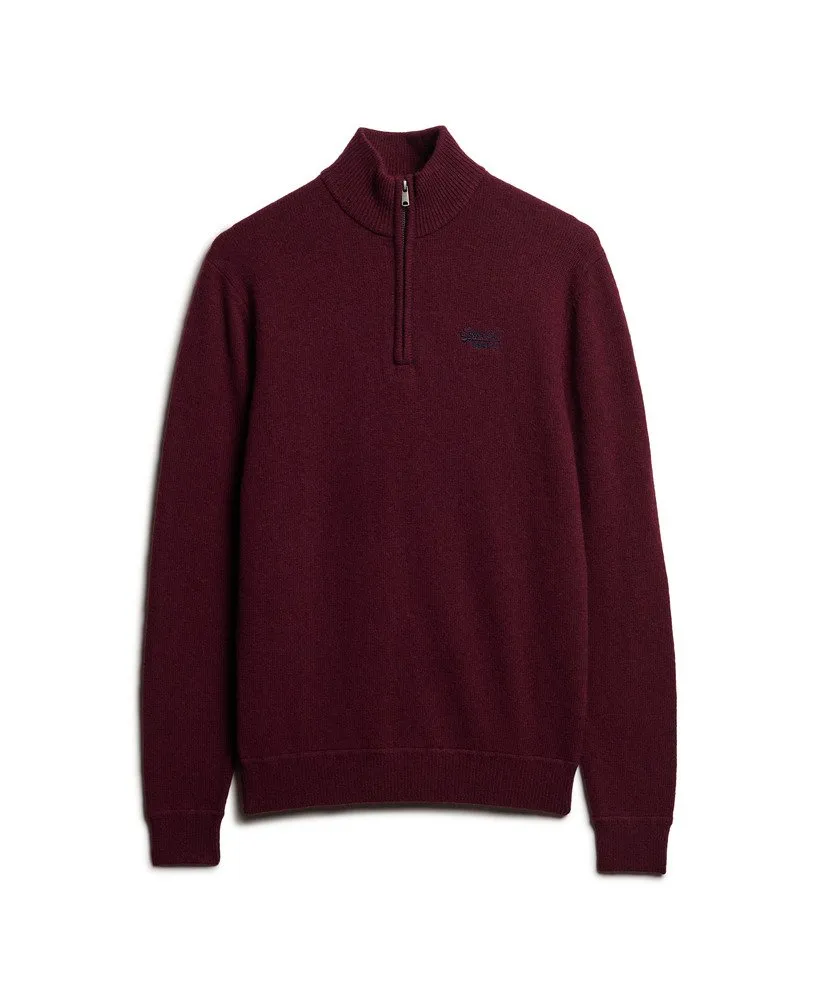 Superdry Mens Jumper Essential Emb Knit Half Zip Dark Berry