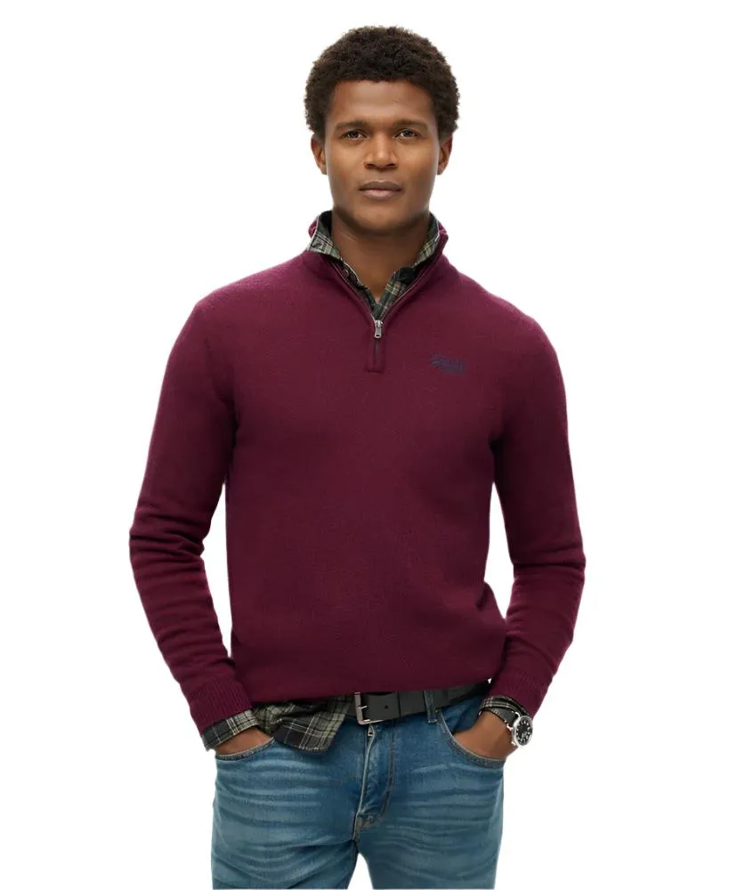 Superdry Mens Jumper Essential Emb Knit Half Zip Dark Berry