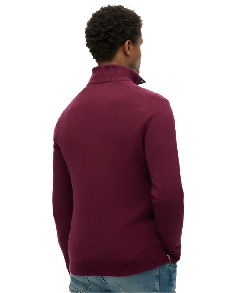 Superdry Mens Jumper Essential Emb Knit Half Zip Dark Berry