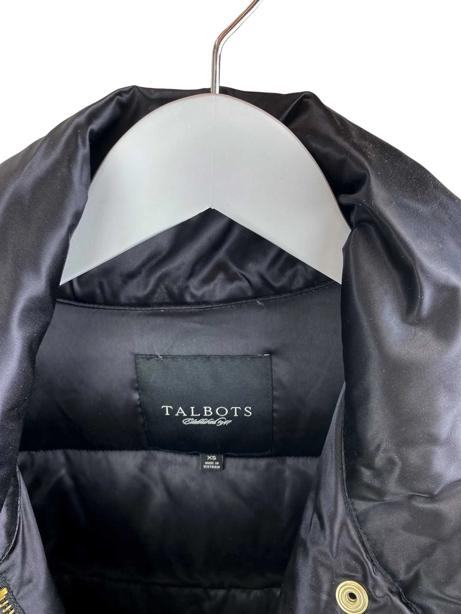 Talbots, Women's Satin Down Puffer Coat, Black, Size XS